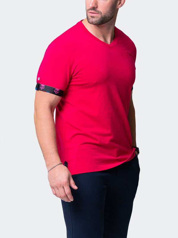 Maceoo Stretch Short-Sleeve Tshirts | V-Neck VivaldiSolidSkullFuchsia Pink