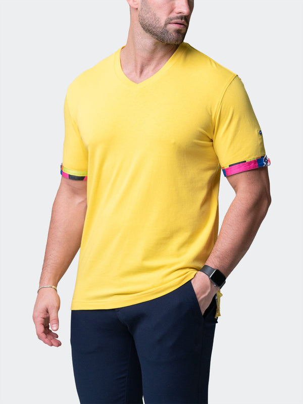 Maceoo Stretch Short-Sleeve Tshirts | V-Neck VivaldiSolidSplash Yellow