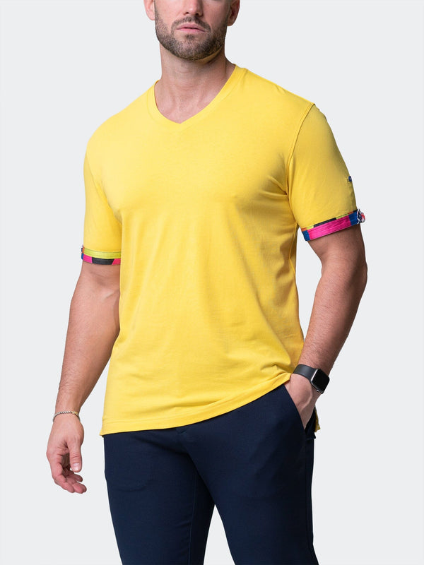 Maceoo Stretch Short-Sleeve Tshirts | V-Neck VivaldiSolidSplash Yellow