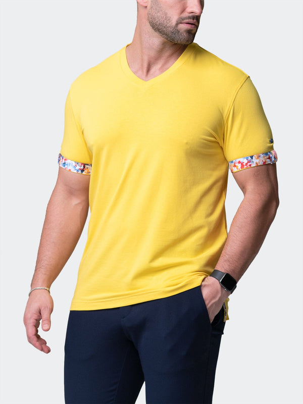 Maceoo Stretch Short-Sleeve Tshirts | V-Neck VivaldiSolidSplash Yellow