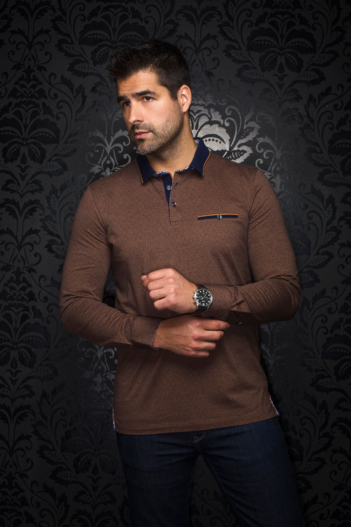 Au Noir Stretch Long-Sleeve Polos | Verner Navy Tobacco