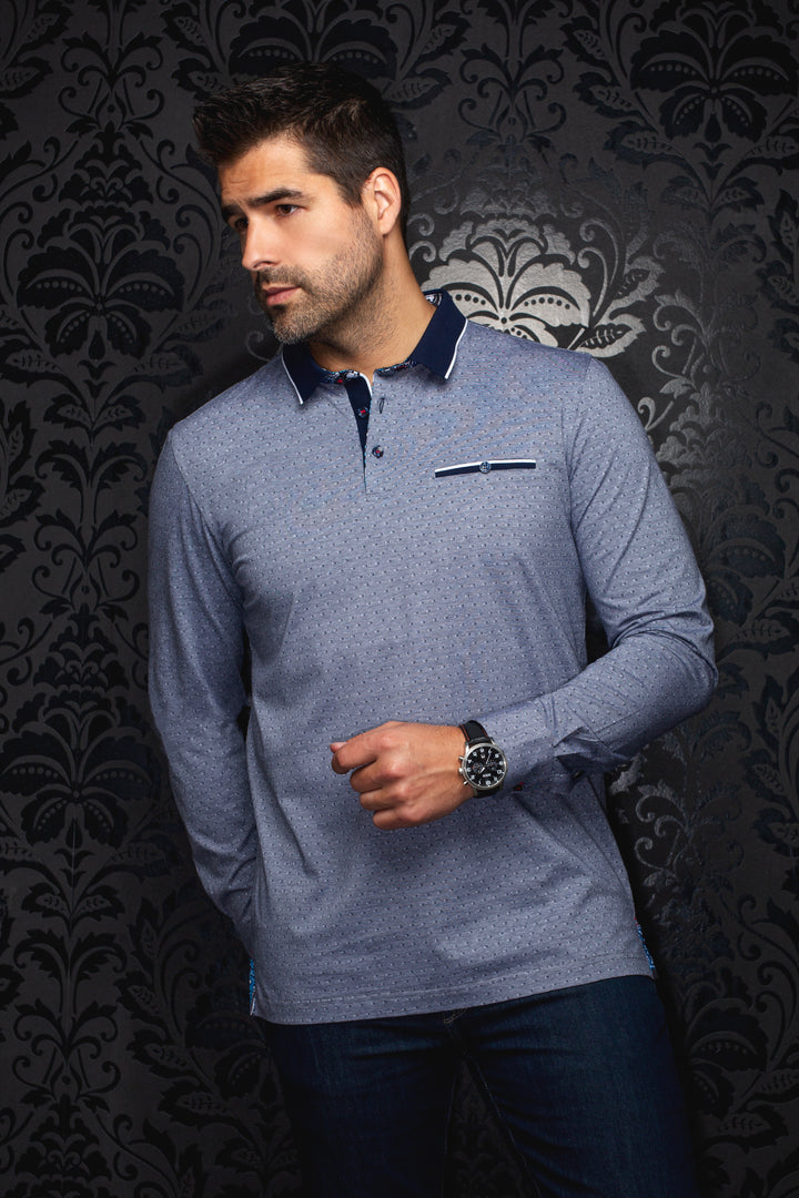 Au Noir Stretch Long-Sleeve Polos | Verner Navy White