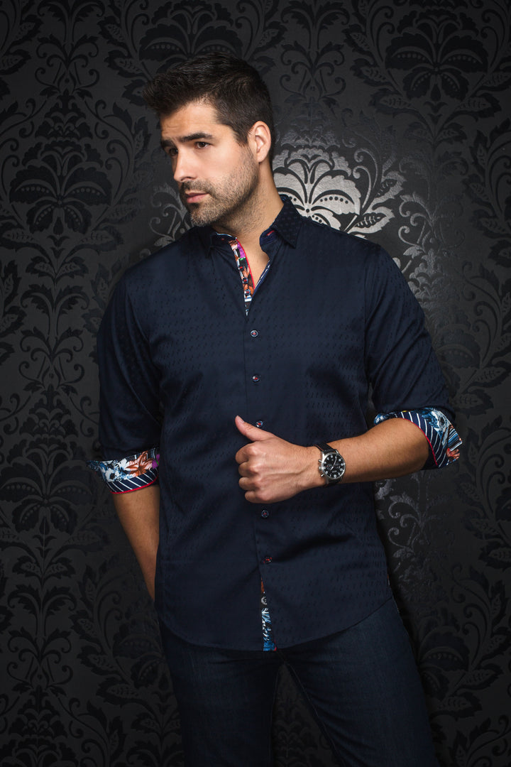 Au Noir Stretch Shirt | Wolverin Jacquard Navy