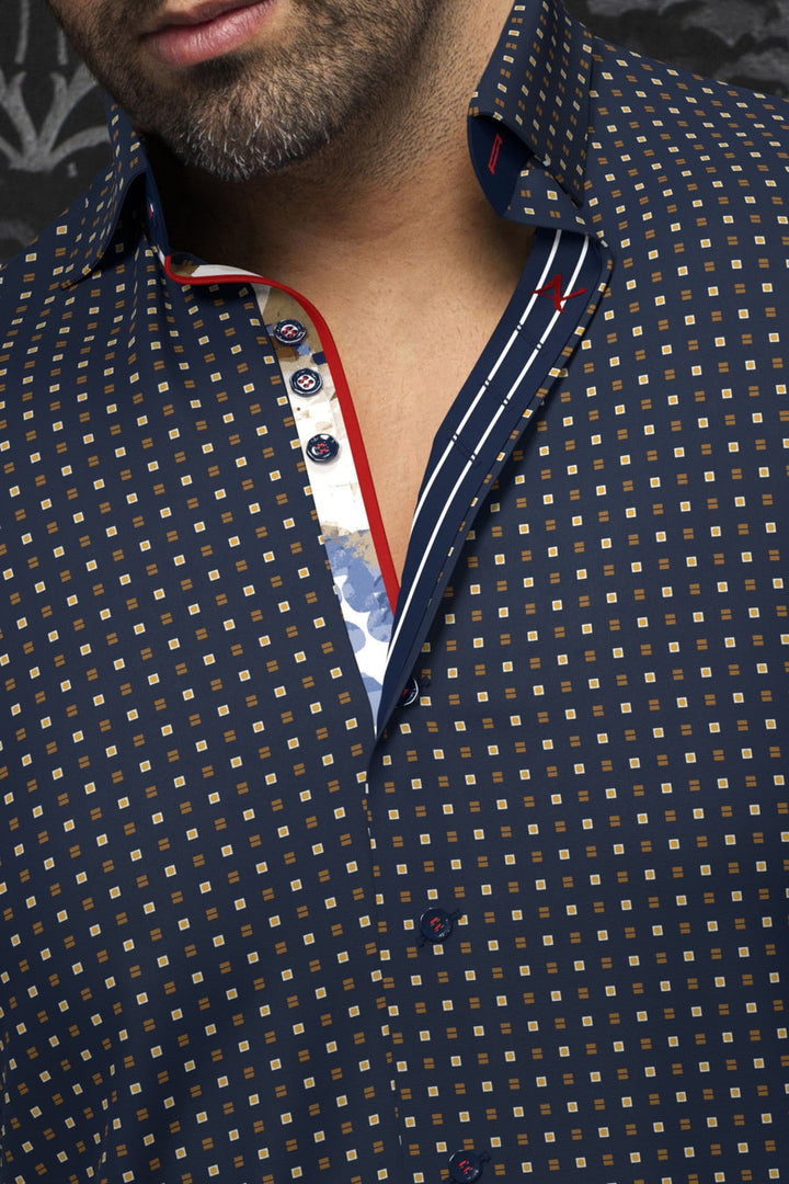 Au Noir Stretch Shirt | Arlo Navy Tobacco