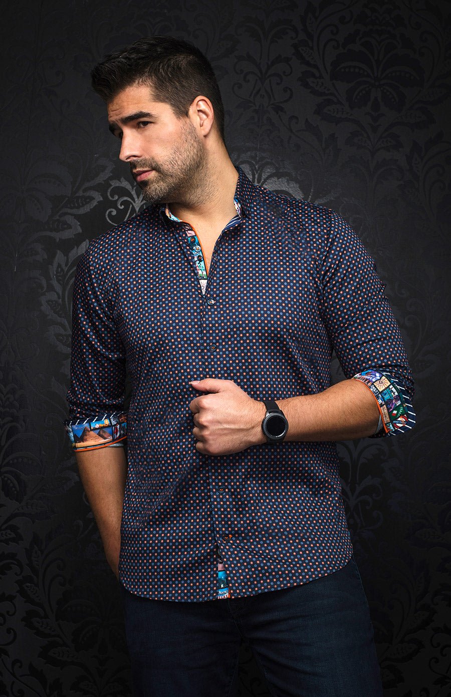 Au Noir Stretch Shirt | Bradford Navy/Orange