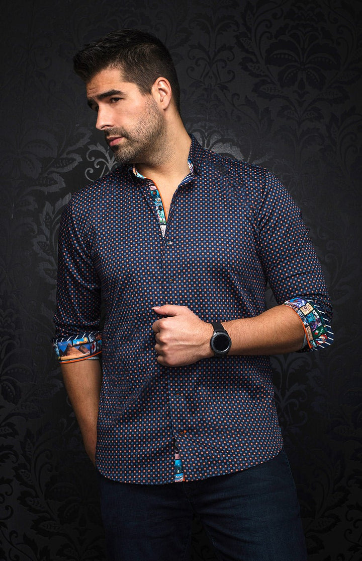 Au Noir Stretch Shirt | Bradford Navy/Orange