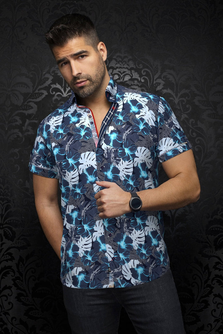 Au Noir Stretch Short Sleeve Shirt | Axel Navy