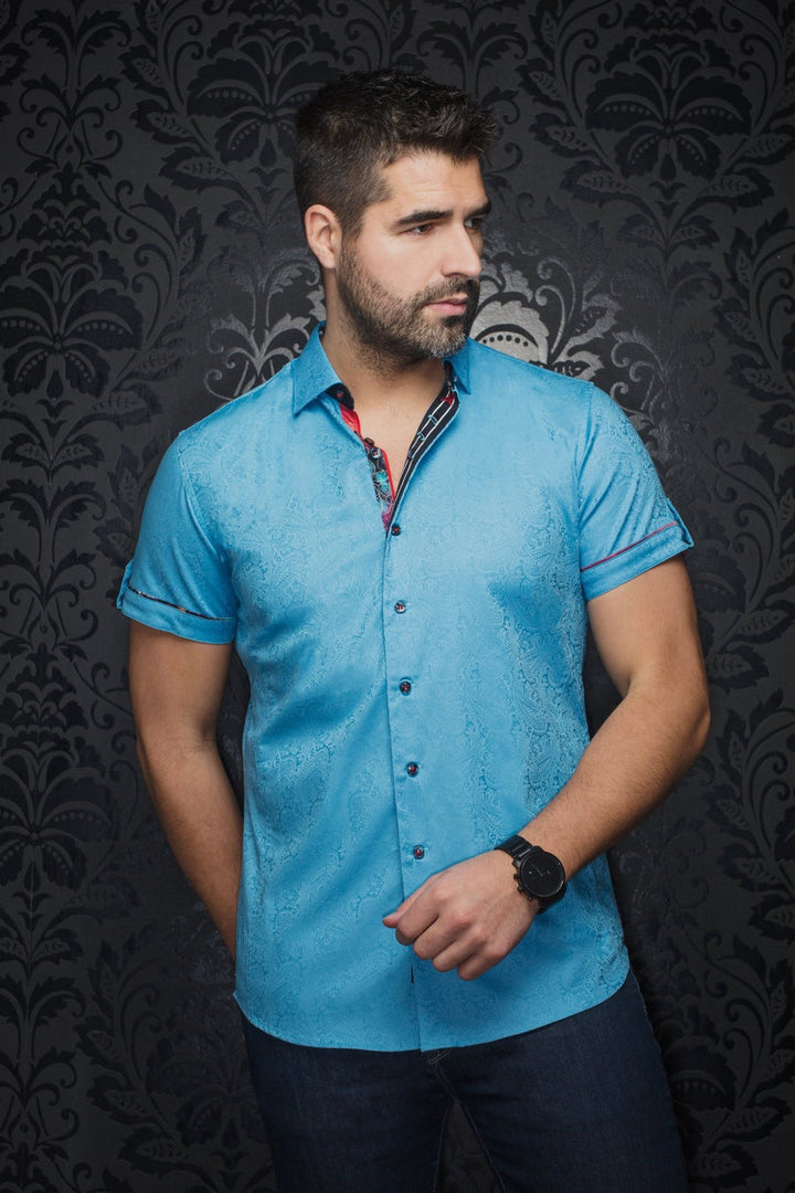 Au Noir Stretch Short Sleeve Shirt | Donizetti Turquoise