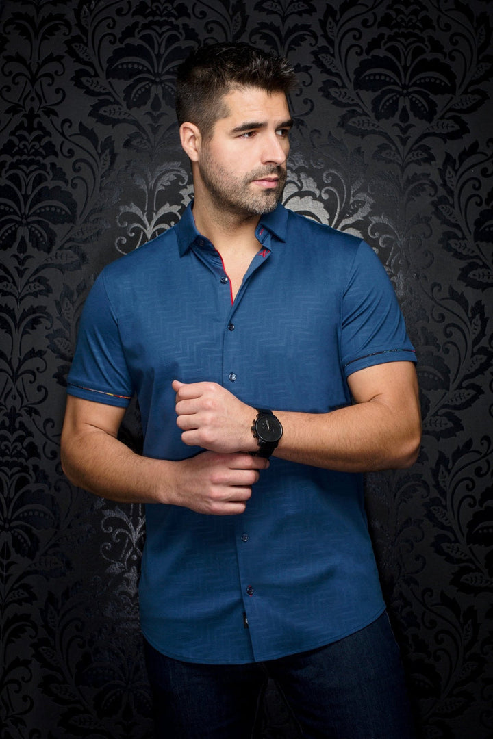 Au Noir Stretch Short Sleeve Shirt | Divenere Indigo