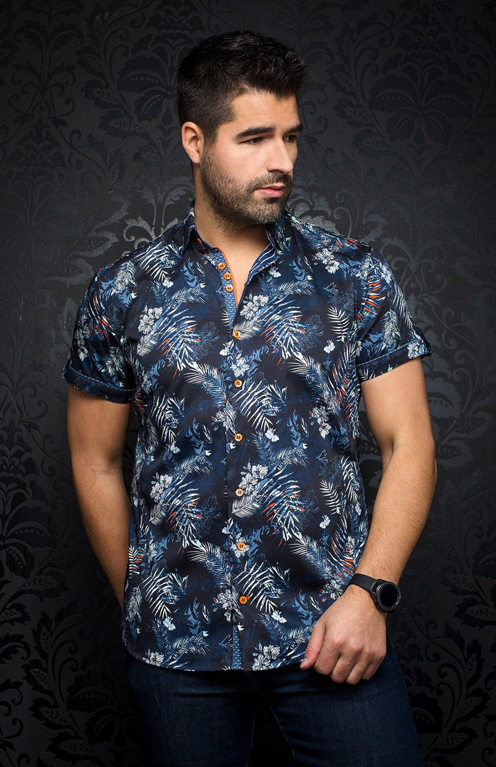 Au Noir  Extensible Short Sleeve Shirt | Melloni Navy