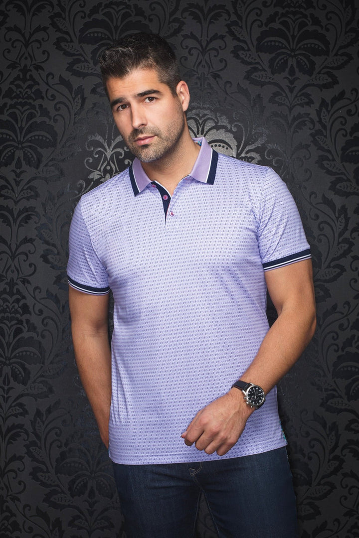 Au Noir Stretch Short-Sleeve Polo | Benz Lavender White