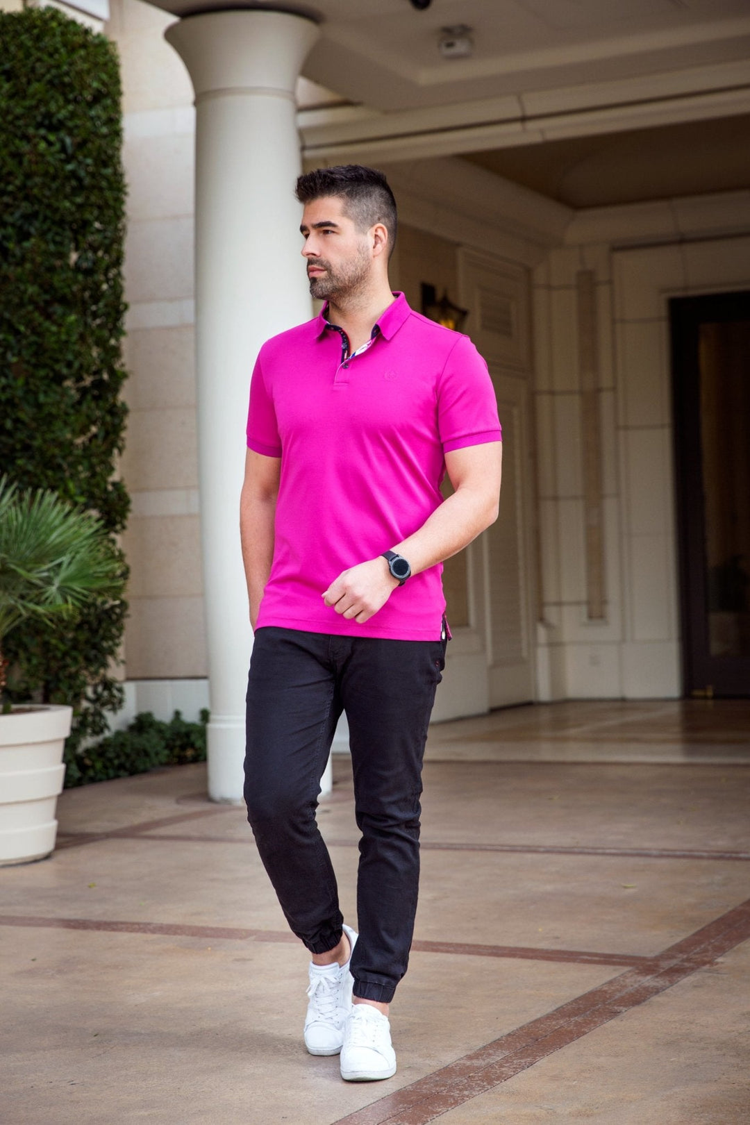 Au Noir Stretch Short-Sleeve Polo | Eagle Fuchsia