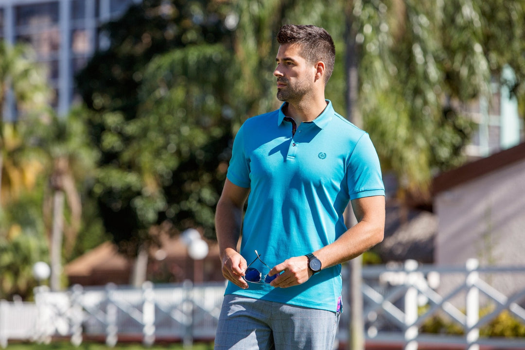 Au Noir Stretch Short-Sleeve Polo | Eagle Turquoise