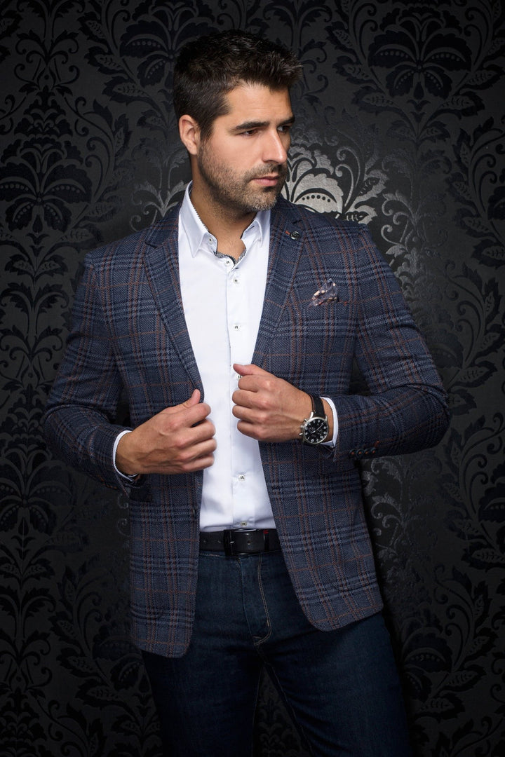 Au Noir Stretch Blazer | Century Plaid Navy