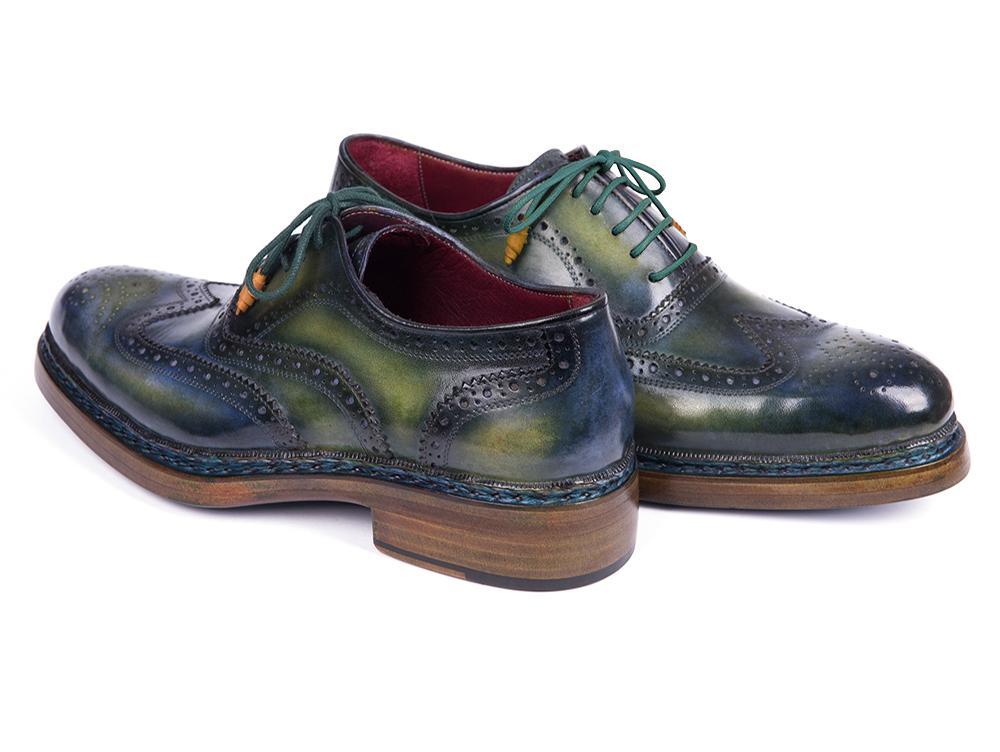 Paul Parkman Triple Leather Sole Wingtip Brogues Green & Blue (ID#0225TRP-GRN)