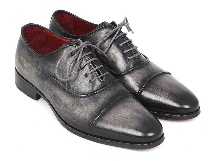 Paul Parkman Captoe Oxfords Gray & Black Hand Painted Shoes (ID#077-GRY)