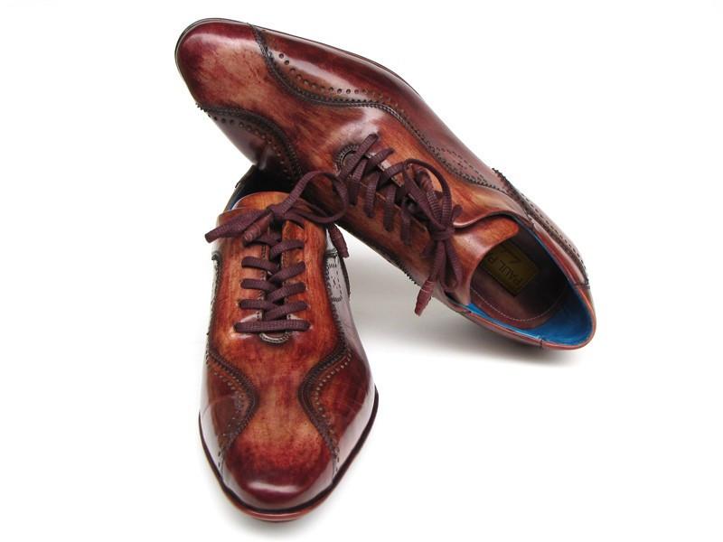 Paul Parkman Handmade Lace-Up Casual Shoes For Men Brown Hand-Painted (ID#84654-BRW)