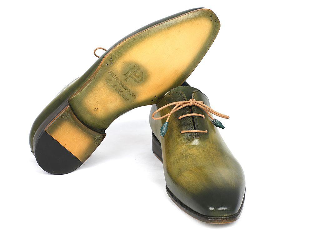 Paul Parkman Plain Toe Wholecut Oxfords Green Hanpainted Leather (ID#755-GRN)