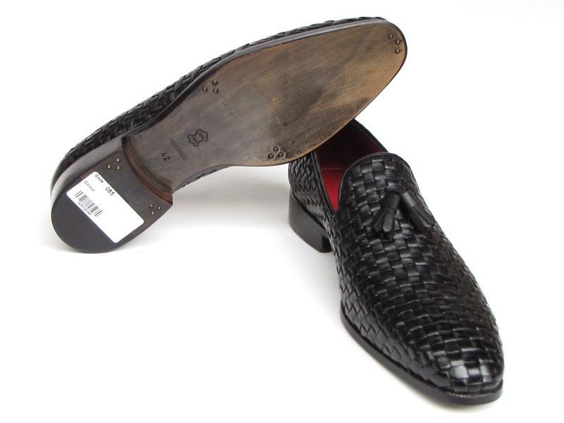 Paul Parkman Men's Tassel Loafer Black Woven Leather (ID#085-BLK)