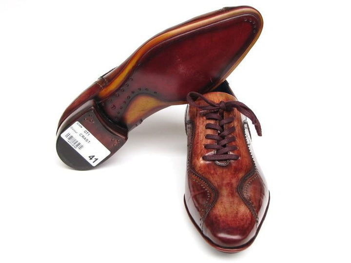 Paul Parkman Handmade Lace-Up Casual Shoes For Men Brown Hand-Painted (ID#84654-BRW)