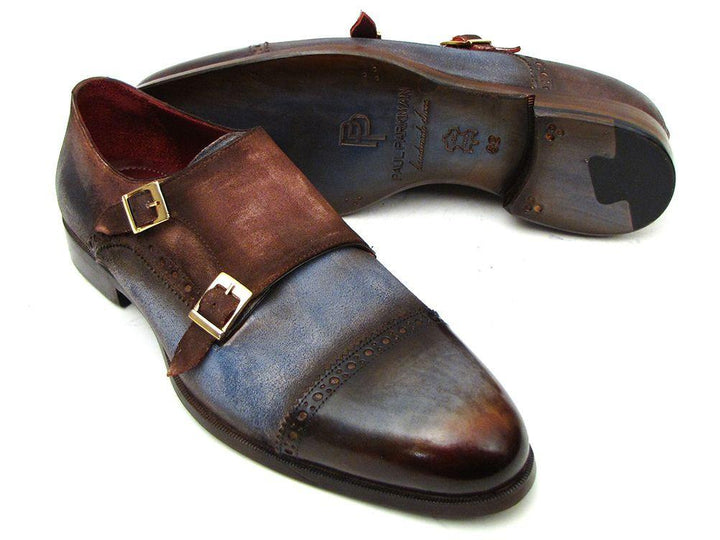 Paul Parkman Captoe Double Monkstrap Antique Blue & Brown Suede (ID#045AN14)