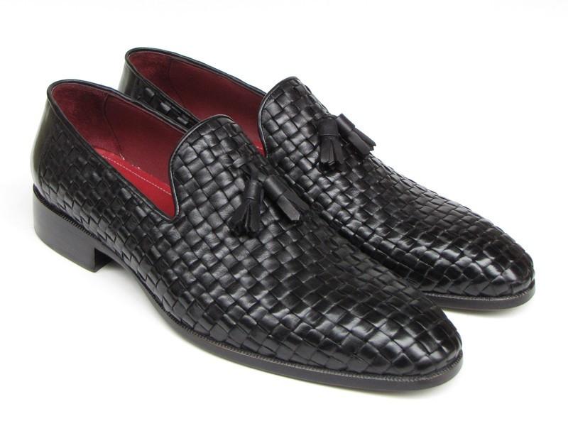 Paul Parkman Men's Tassel Loafer Black Woven Leather (ID#085-BLK)