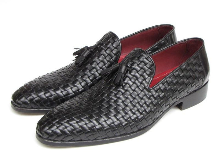 Paul Parkman Men's Tassel Loafer Black Woven Leather (ID#085-BLK)