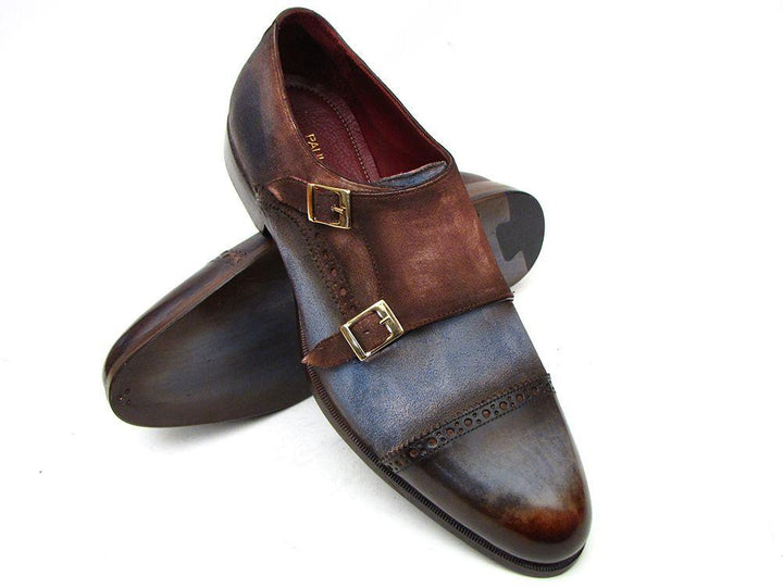 Paul Parkman Captoe Double Monkstrap Antique Blue & Brown Suede (ID#045AN14)