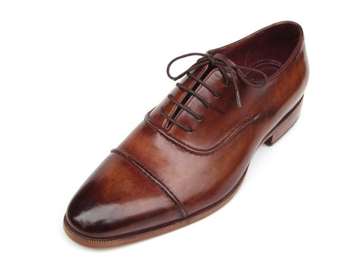 Paul Parkman Men's Captoe Oxfords Brown Hand Painted Shoes (ID#077-BRW)