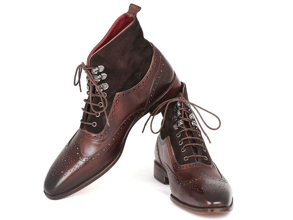 Paul Parkman Men's Brown Burnished Leather Lace-Up Boots (ID#BT534-BRW) EU 39 - US 6.5 / 7