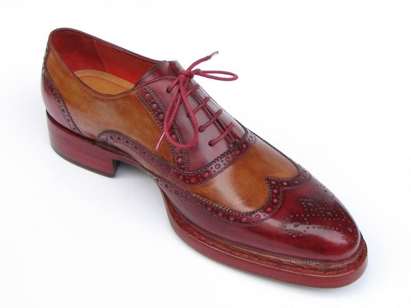 Paul Parkman Men's Triple Leather Sole Wingtip Brogues Bordeaux & Camel (ID#027-TRP-CMLBRD)