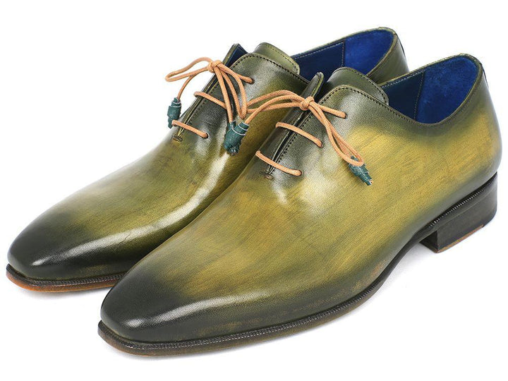 Paul Parkman Plain Toe Wholecut Oxfords Green Hanpainted Leather (ID#755-GRN)