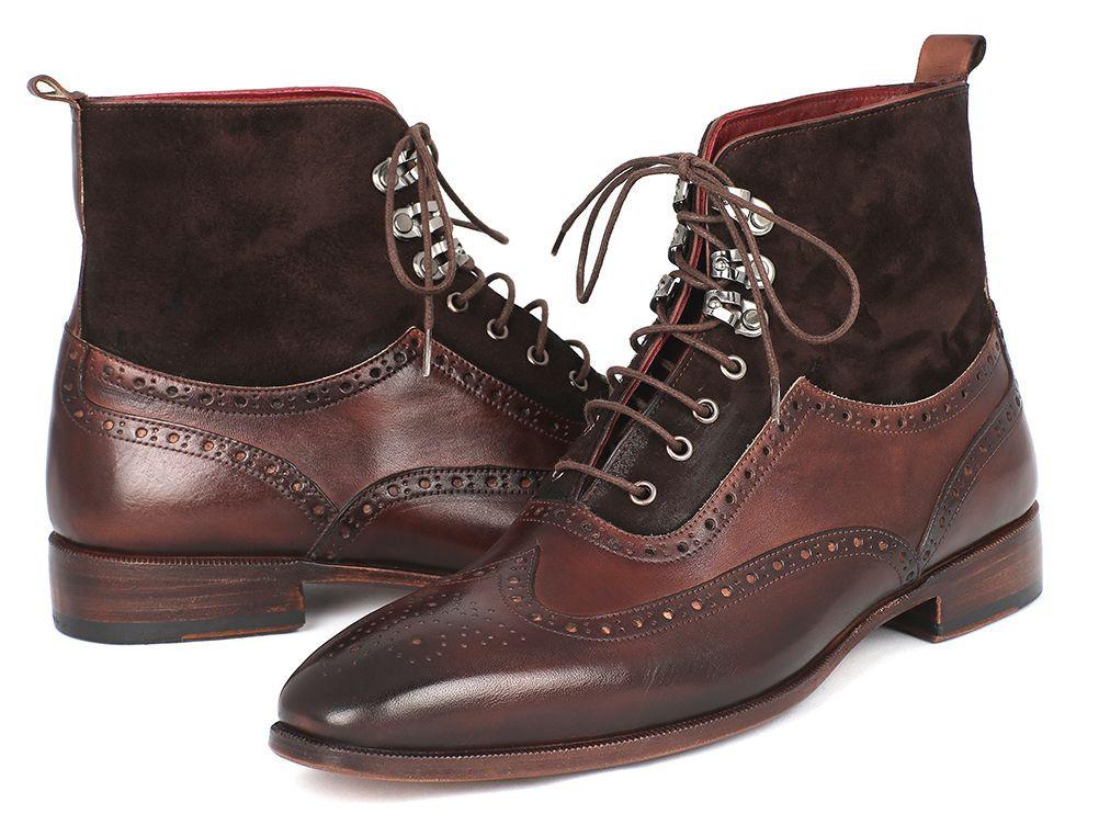 Paul Parkman Men's Brown Burnished Leather Lace-Up Boots (ID#BT534-BRW) EU 39 - US 6.5 / 7
