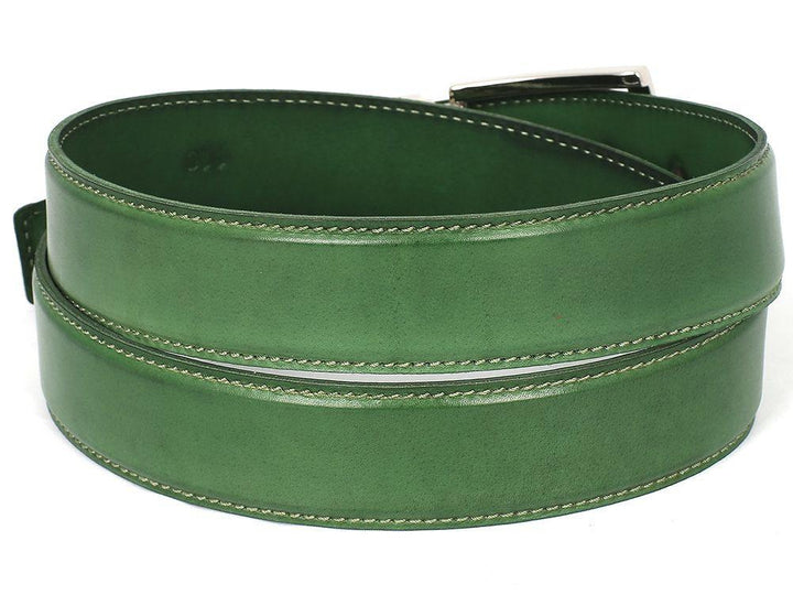 PAUL PARKMAN Men's Leather Belt Hand-Painted Green (ID#B01-LGRN)