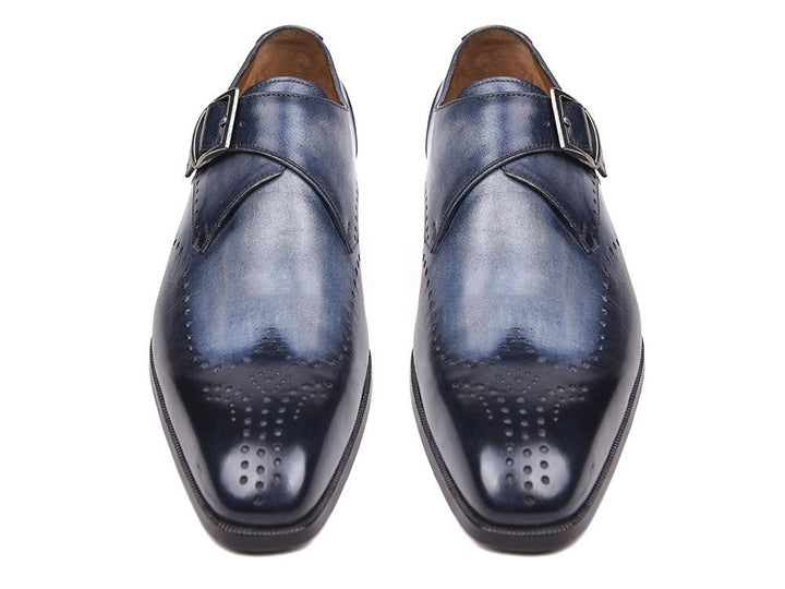 Paul Parkman Wingtip Single Monkstraps Navy (ID#98F54-NVY)