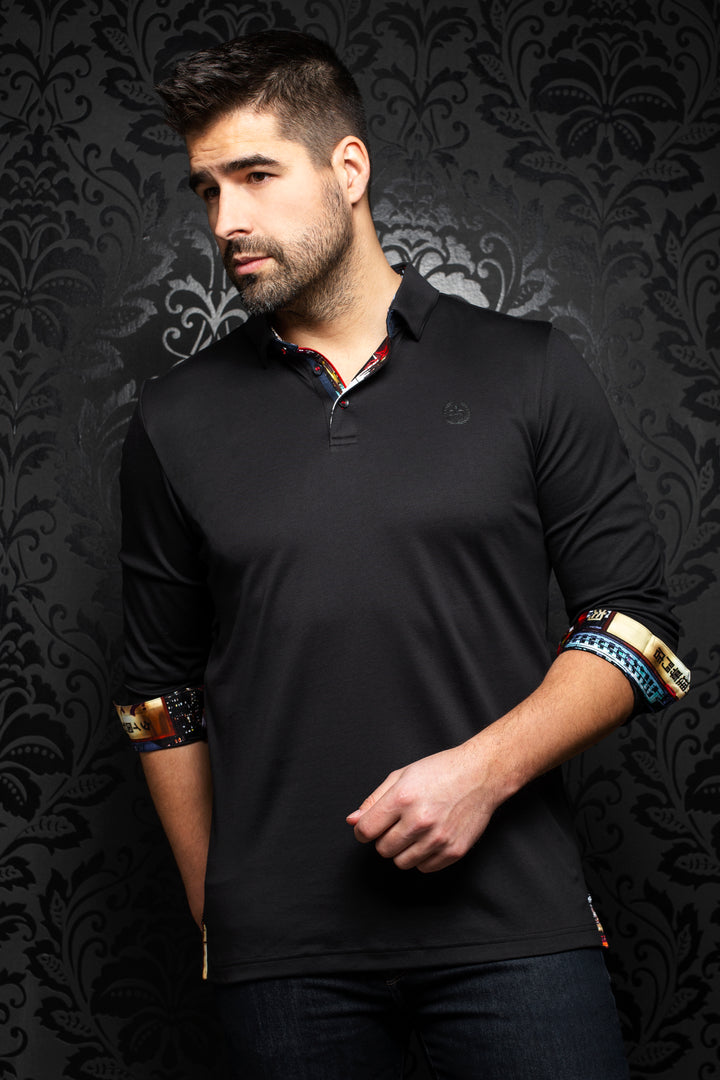 Au Noir Stretch Long-Sleeve Polo | Falcon Black