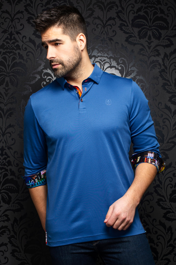 Au Noir Stretch Long-Sleeve Polo | Falcon Blue