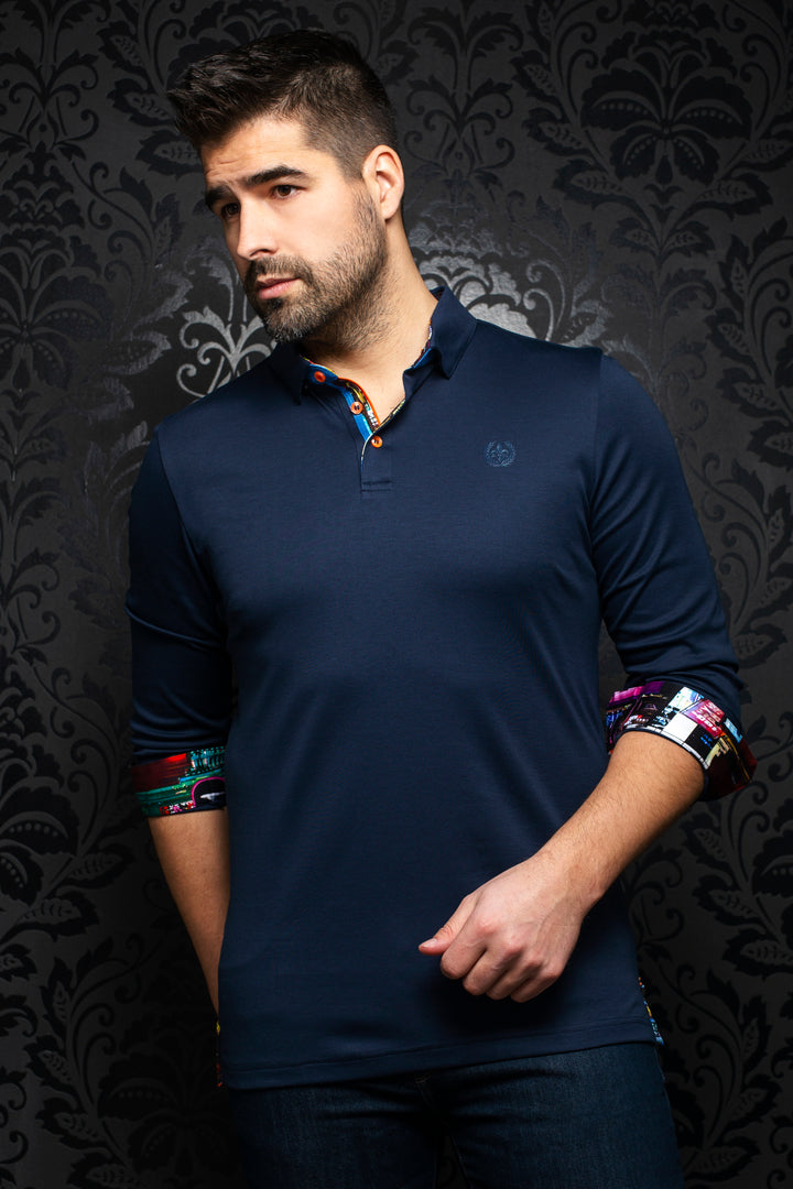 Au Noir Stretch Long-Sleeve Polo | Falcon Navy