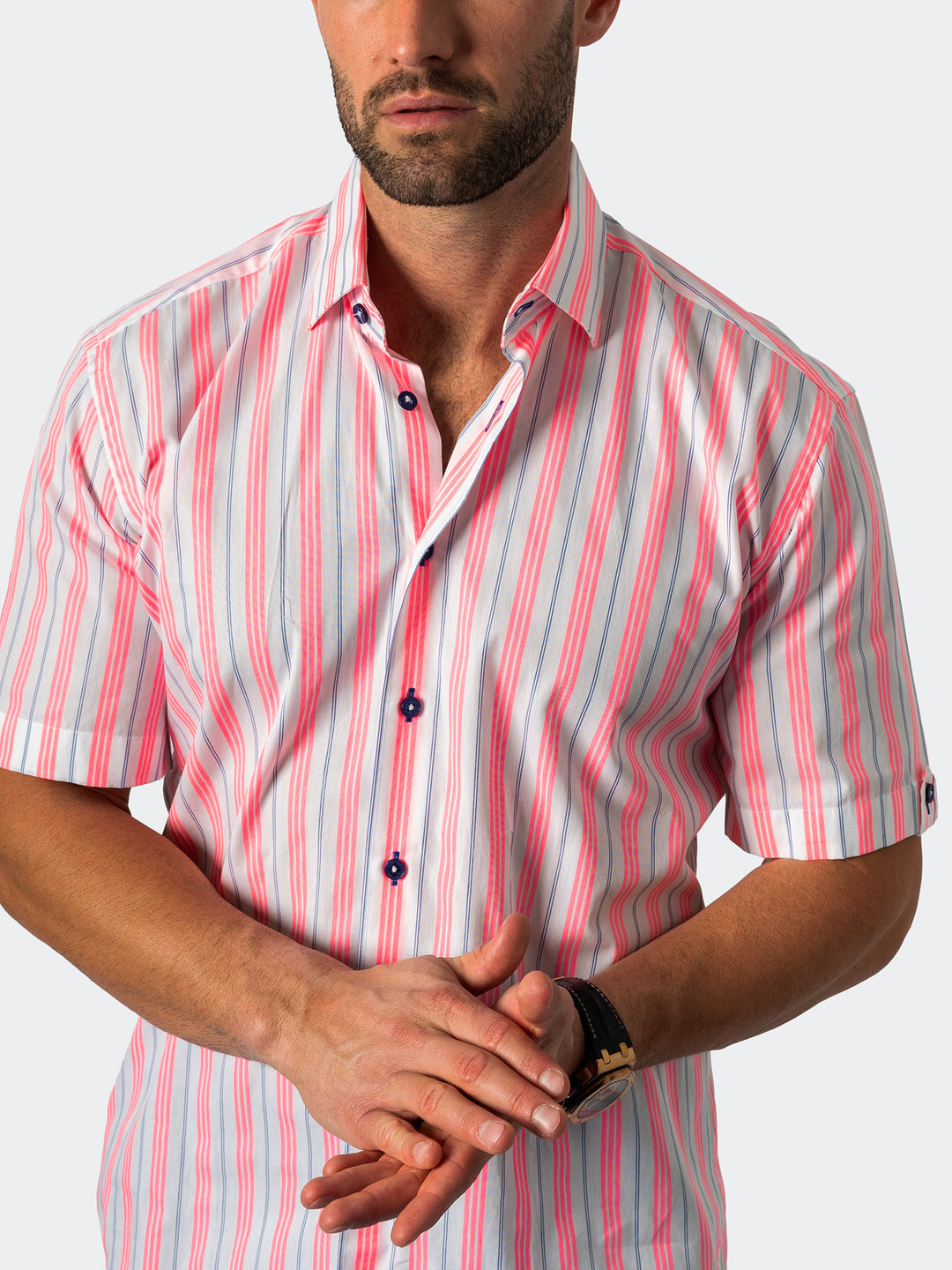 Maceoo Shirt | Galileo Fluo Stripe White