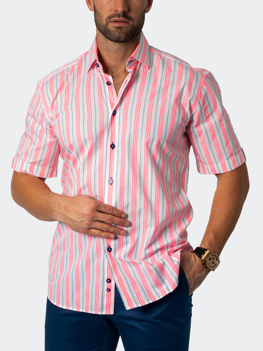 Maceoo Shirt | Galileo Fluo Stripe White