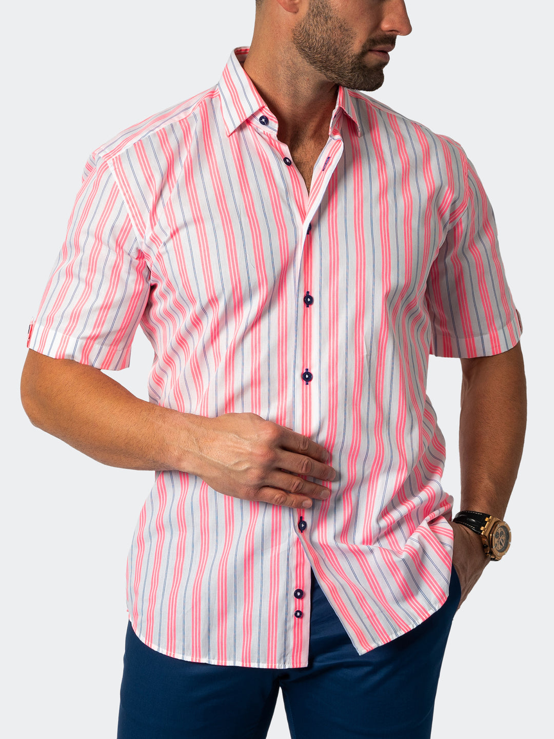 Maceoo Shirt | Galileo Fluo Stripe White