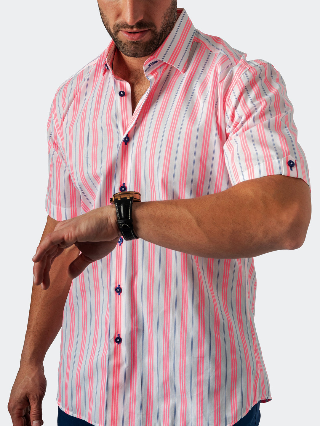 Maceoo Shirt | Galileo Fluo Stripe White