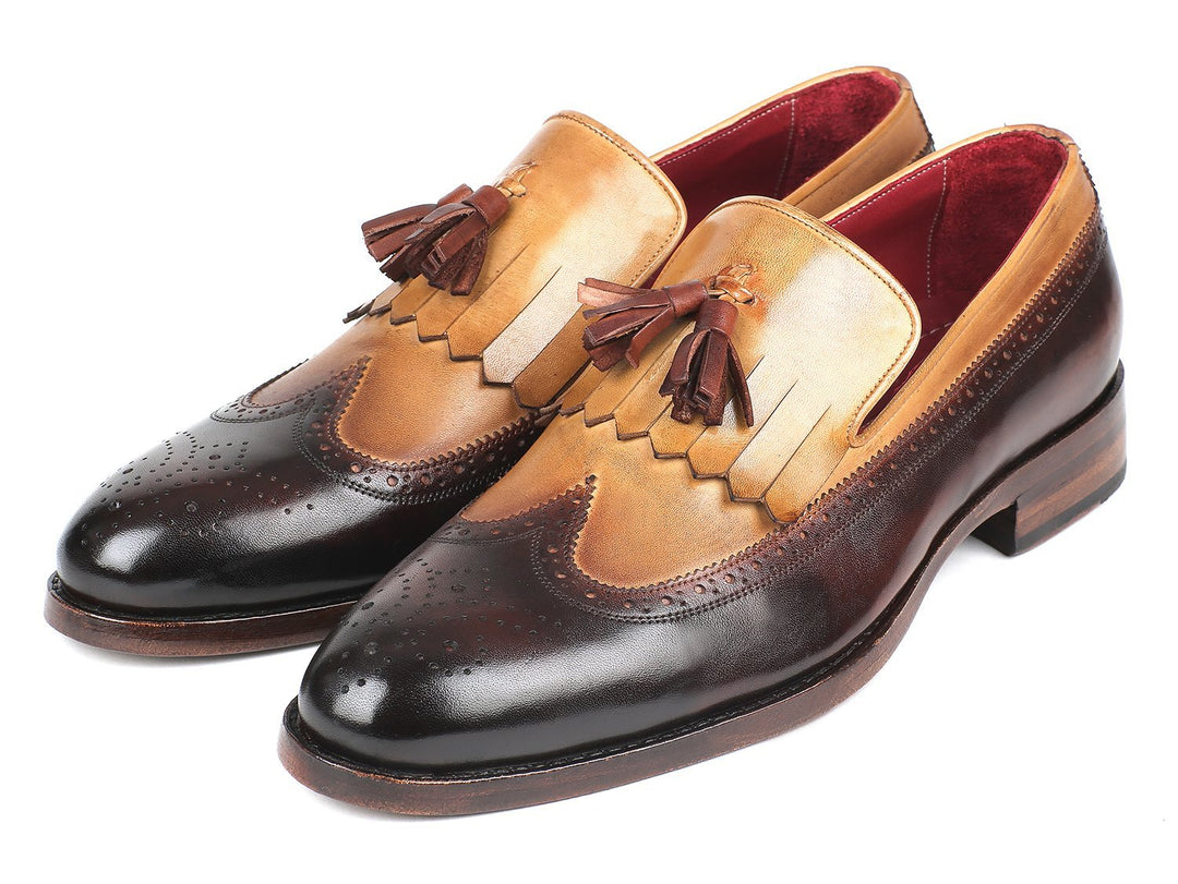 Paul Parkman Kiltie Tassel Loafer Beige & Brown (ID#KT57BJ)