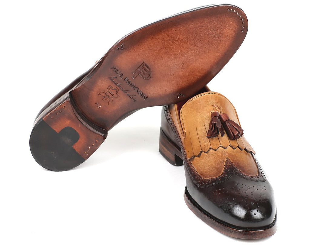 Paul Parkman Kiltie Tassel Loafer Beige & Brown (ID#KT57BJ)