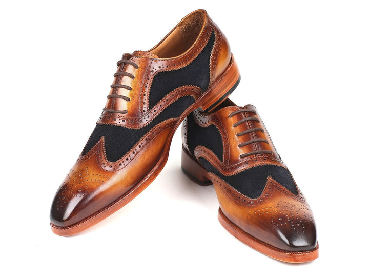 Paul Parkman Brown Leather & Navy Suede Wingtip Oxfords (ID#228NV65)