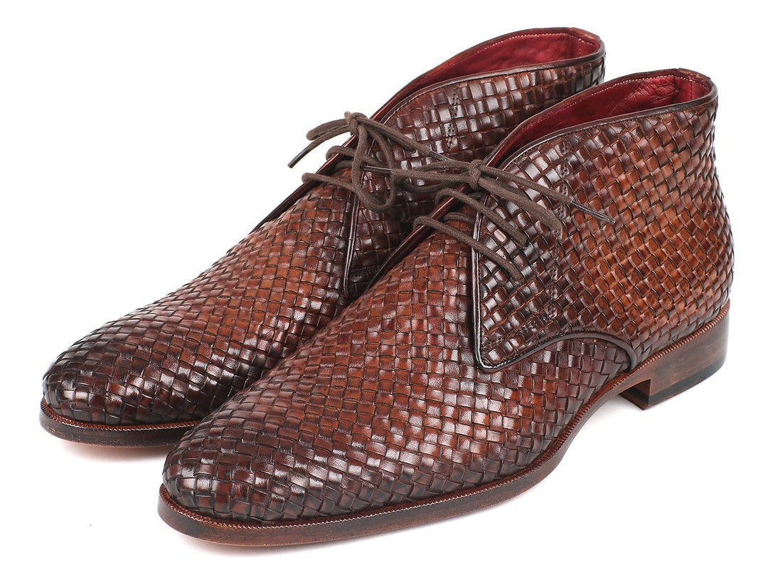 Paul Parkman Men's Brown Woven Leather Chukka Boots (ID#CK82WVN)