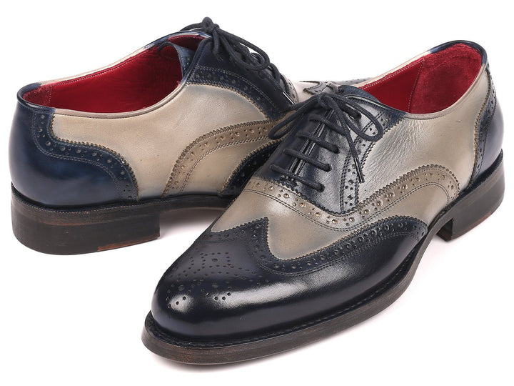 Paul Parkman Navy & Gray Wingtip Oxfords Goodyear Welted (ID#027-NVYGRY)