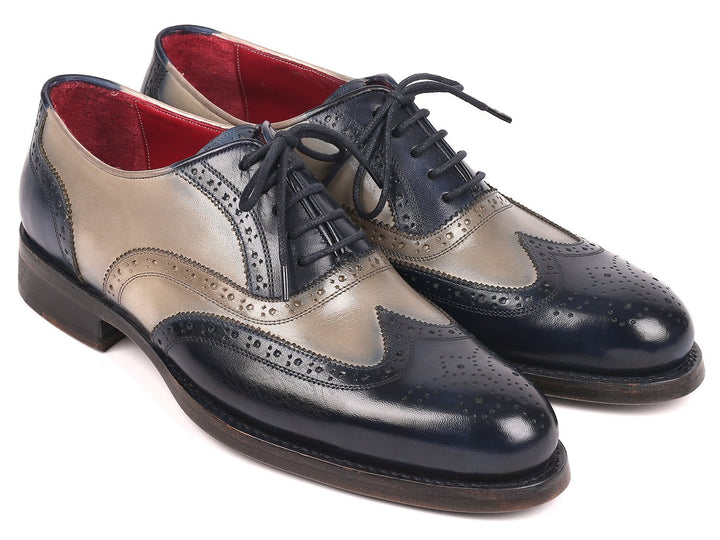 Paul Parkman Navy & Gray Wingtip Oxfords Goodyear Welted (ID#027-NVYGRY)