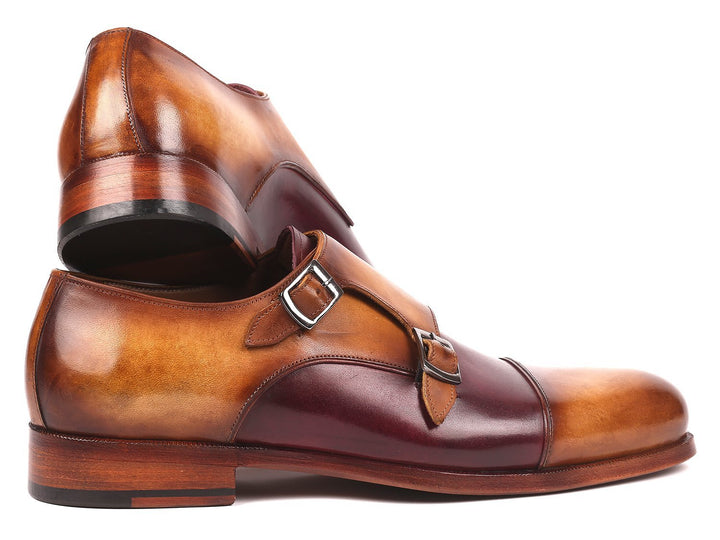 Paul Parkman Men's Captoe Double Monkstraps Brown & Purple (ID#045BP17)