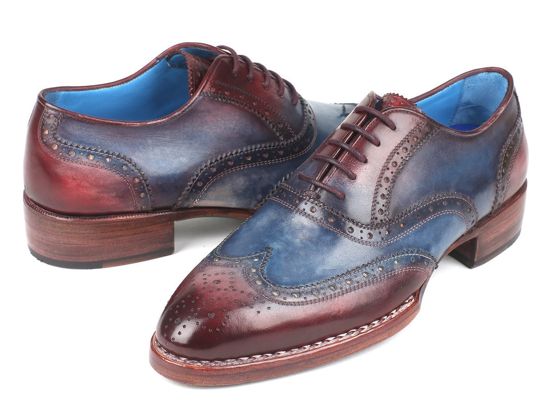 Paul Parkman Goodyear Welted Two Tone Wingtip Oxfords Blue & Bordeaux (ID#27LD77)